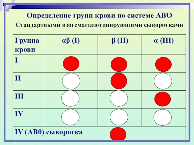 Определение групп крови по системе АВО Стандартными изогемагглютинирующими сыворотками