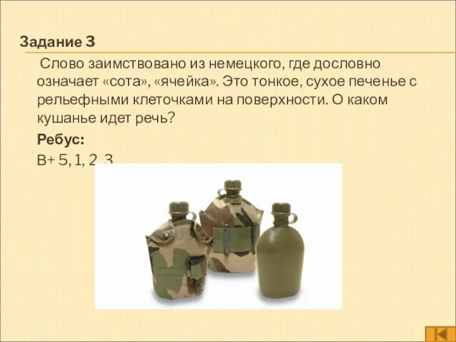 Задание 3 Слово заимствовано из немецкого, где дословно означает «сота»,