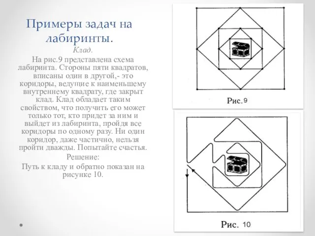 Примеры задач на лабиринты. Клад. На рис.9 представлена схема лабиринта.
