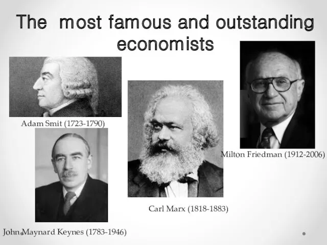 The most famous and outstanding economists Adam Smit (1723-1790) Carl
