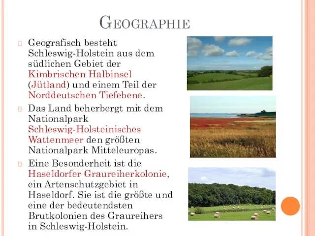 Geographie Geografisch besteht Schleswig-Holstein aus dem südlichen Gebiet der Kimbrischen