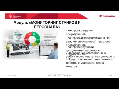 07.08.2019 АО «КАЛУГАПУТЬМАШ» Модуль «МОНИТОРИНГ СТАНКОВ И ПЕРСОНАЛА» - Контроль