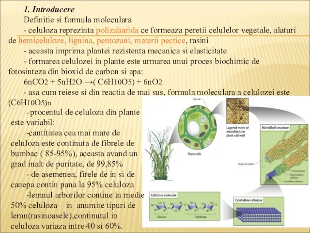 1. Introducere Definitie si formula moleculara - celuloza reprezinta polizaharida