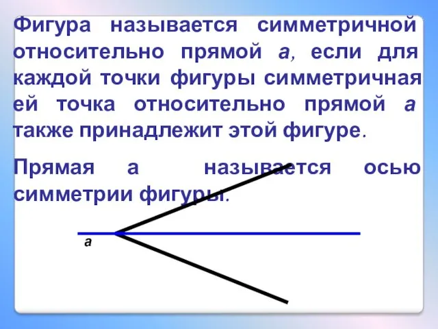 Фигура называется симметричной относительно прямой а, если для каждой точки