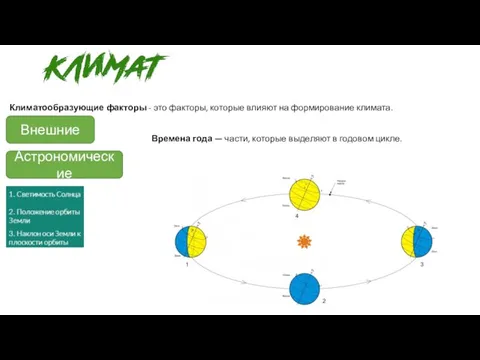 Климатообразующие факторы - это факторы, которые влияют на формирование климата.