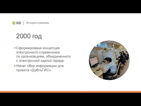 История компании 2000 год Сформирована концепция электронного справочника по организациям,