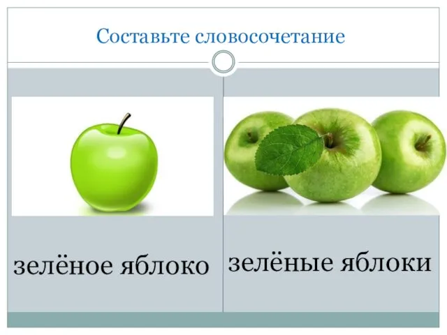 Составьте словосочетание зелёное яблоко зелёные яблоки