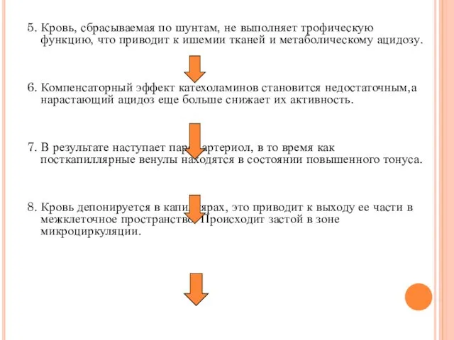 5. Кровь, сбрасываемая по шунтам, не выполняет трофическую функцию, что