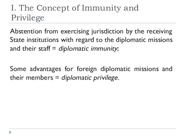 I. The Concept of Immunity and Privilege Abstention from exercising