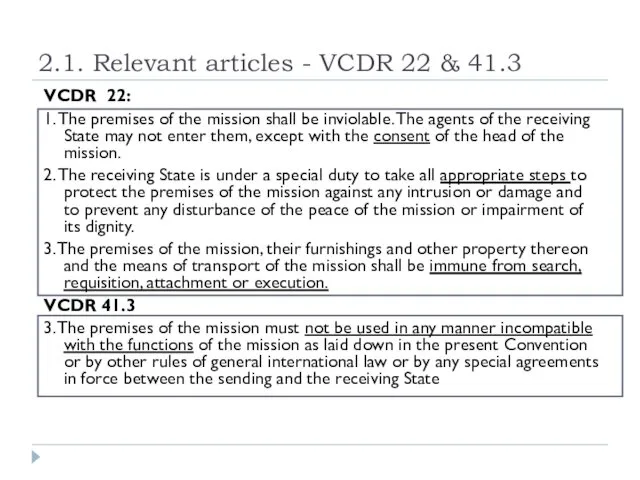 2.1. Relevant articles - VCDR 22 & 41.3 VCDR 22: