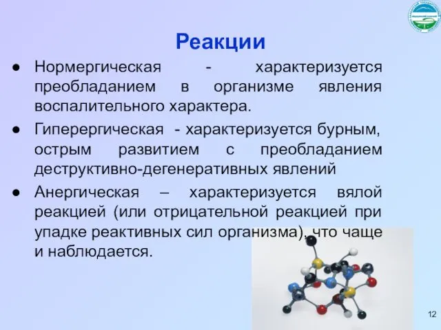 Реакции Нормергическая - характеризуется преобладанием в организме явления воспалительного характера.