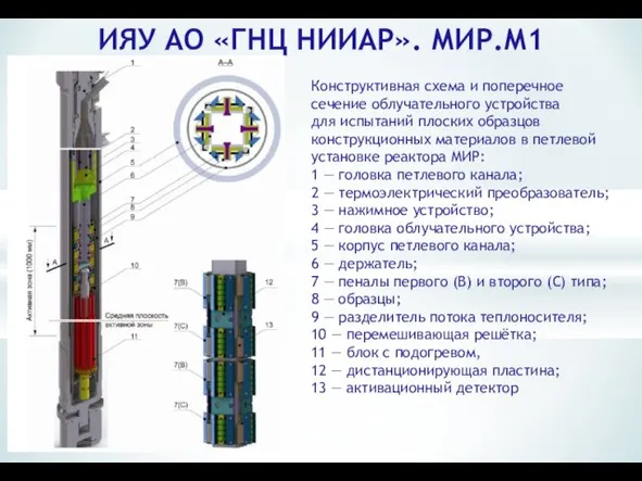 ИЯУ АО «ГНЦ НИИАР». МИР.М1 Конструктивная схема и поперечное сечение