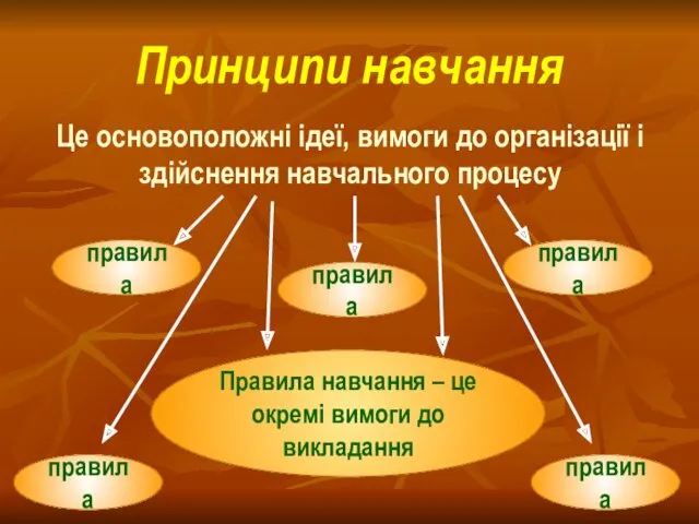 Принципи навчання Це основоположні ідеї, вимоги до організації і здійснення