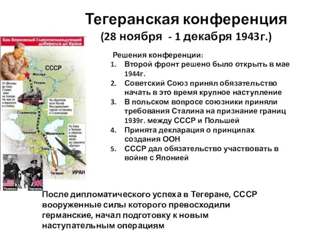 Тегеранская конференция (28 ноября - 1 декабря 1943г.) Решения конференции: