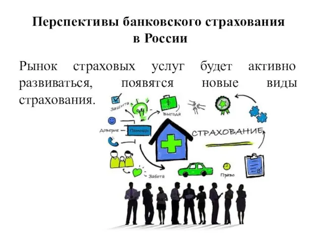Перспективы банковского страхования в России Рынок страховых услуг будет активно развиваться, появятся новые виды страхования.