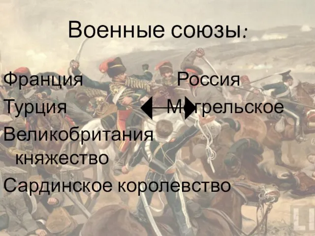 Военные союзы: Франция Россия Турция Мегрельское Великобритания княжество Сардинское королевство