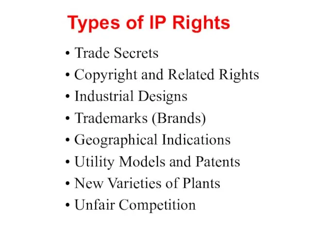 Types of IP Rights Trade Secrets Copyright and Related Rights