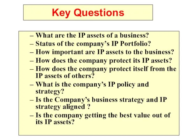 Key Questions What are the IP assets of a business?