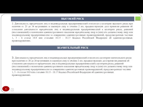 ВЫСОКИЙ РИСК 2. Деятельность юридических лиц и индивидуальных предпринимателей относится к категории высокого