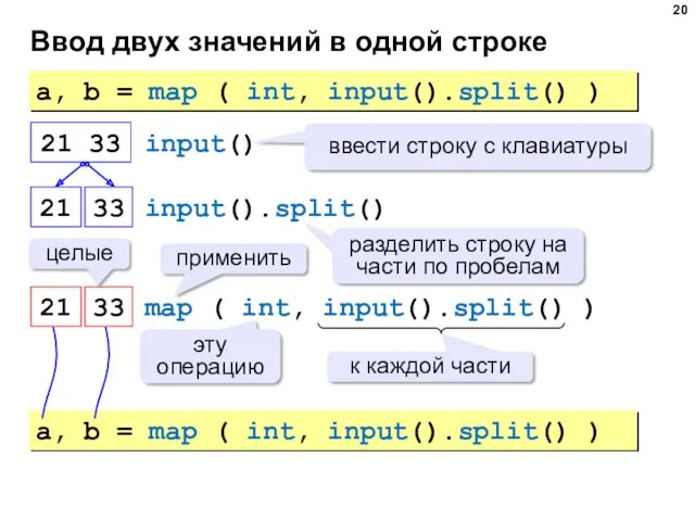 Ввод двух значений в одной строке a, b = map