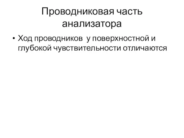 Проводниковая часть анализатора Ход проводников у поверхностной и глубокой чувствительности отличаются