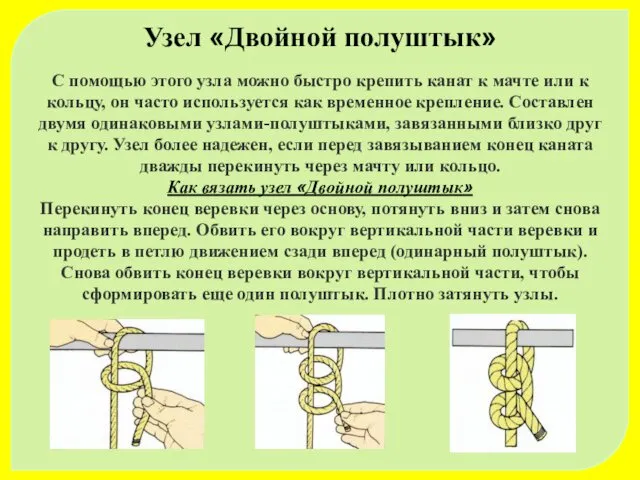 Узел «Двойной полуштык» С помощью этого узла можно быстро крепить