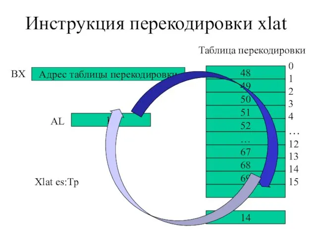 Инструкция перекодировки xlat 14 14 Адрес таблицы перекодировки 48 49