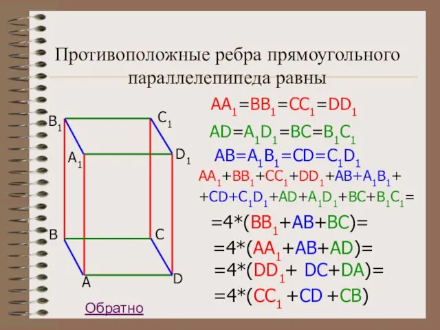 A B C D A1 B1 C1 D1 Противоположные ребра