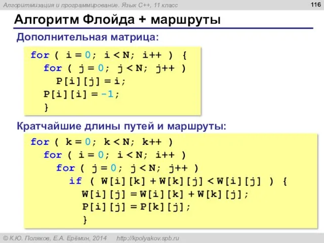 Алгоритм Флойда + маршруты for ( i = 0; i