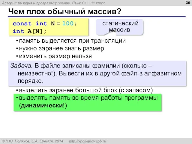 Чем плох обычный массив? const int N = 100; int