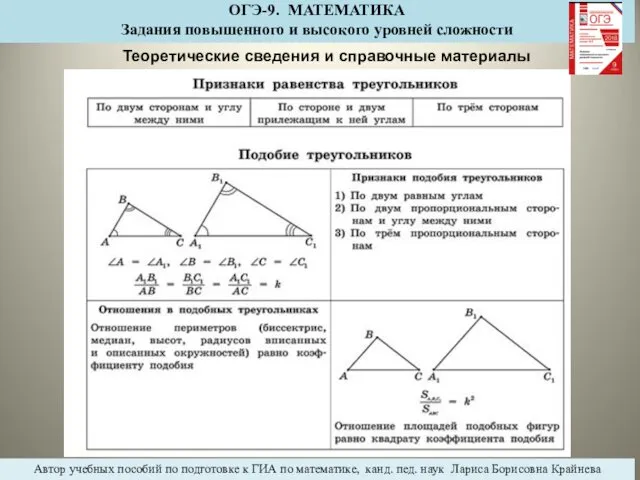 Теоретические сведения и справочные материалы ОГЭ-9. МАТЕМАТИКА Задания повышенного и