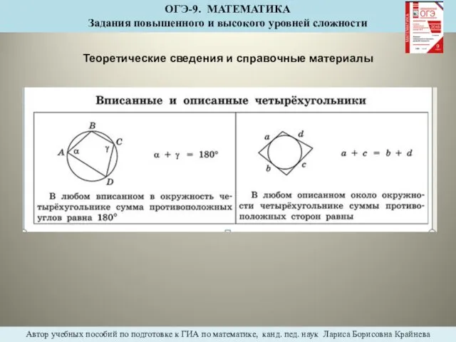 Теоретические сведения и справочные материалы ОГЭ-9. МАТЕМАТИКА Задания повышенного и