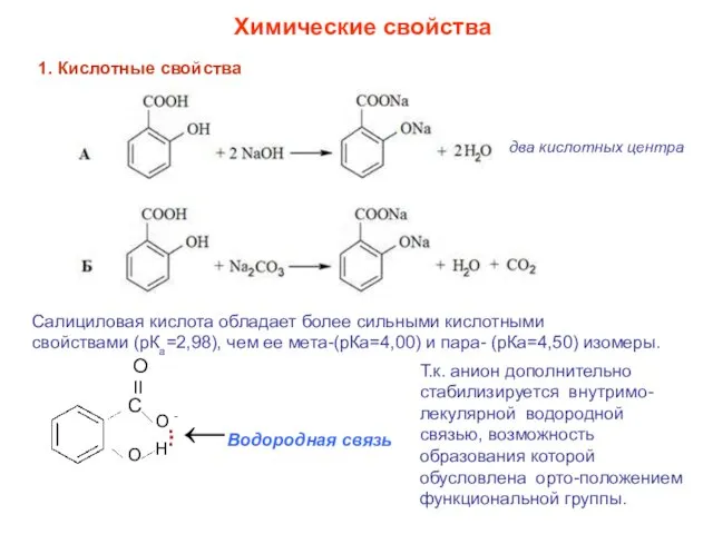 Химические свойства 1. Кислотные свойства ΙΙ О С О -