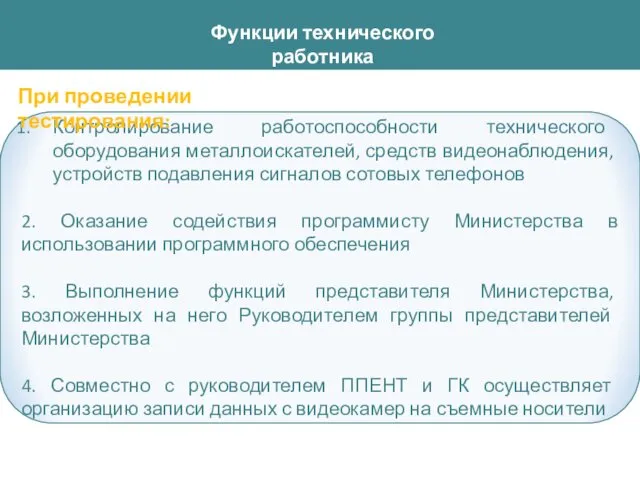 Контролирование работоспособности технического оборудования металлоискателей, средств видеонаблюдения, устройств подавления сигналов