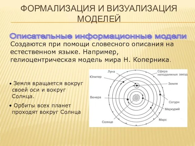 Описательные информационные модели Создаются при помощи словесного описания на естественном