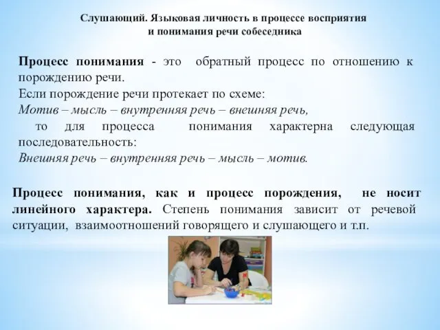 Слушающий. Языковая личность в процессе восприятия и понимания речи собеседника