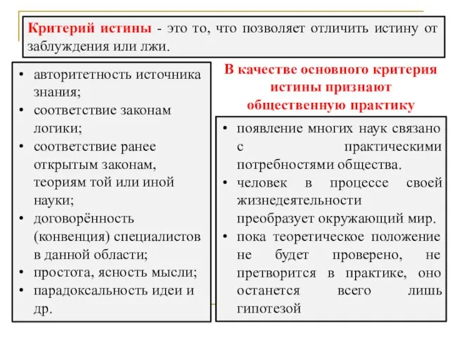 Критерий истины - это то, что позволяет отличить истину от