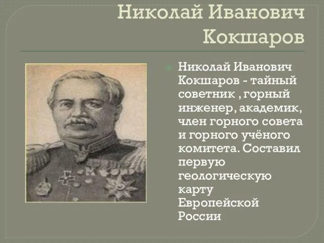 Николай Иванович Кокшаров Николай Иванович Кокшаров - тайный советник ,