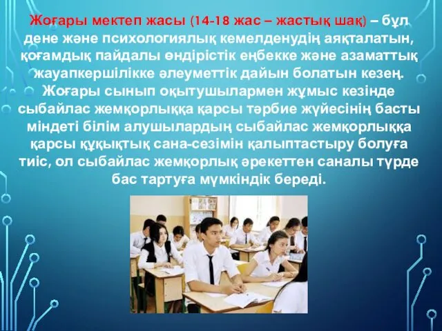 Жоғары мектеп жасы (14-18 жас – жастық шақ) – бұл