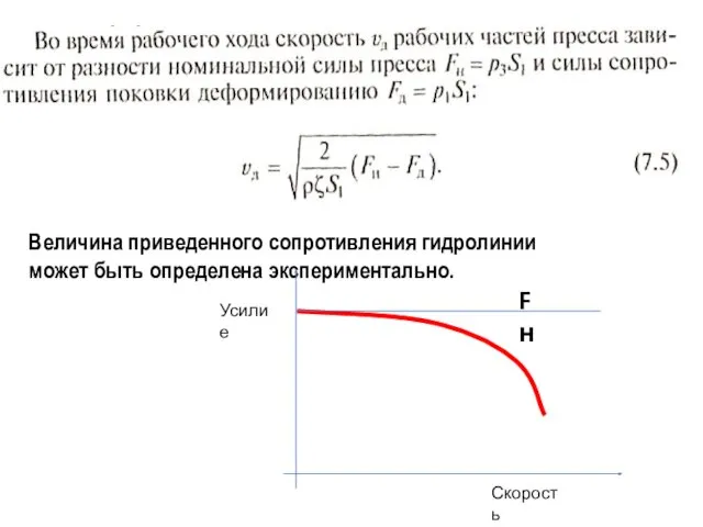 Величина приведенного сопротивления гидролинии может быть определена экспериментально. Усилие Скорость Fн