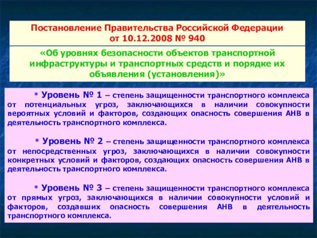 Постановление Правительства Российской Федерации от 10.12.2008 № 940 * Уровень