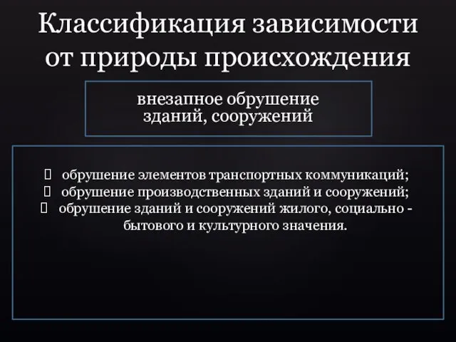 внезапное обрушение зданий, сооружений обрушение элементов транспортных коммуникаций; обрушение производственных