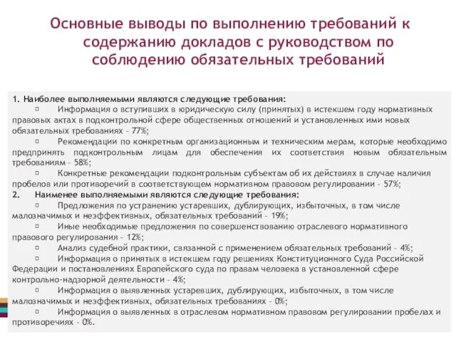 Основные выводы по выполнению требований к содержанию докладов с руководством