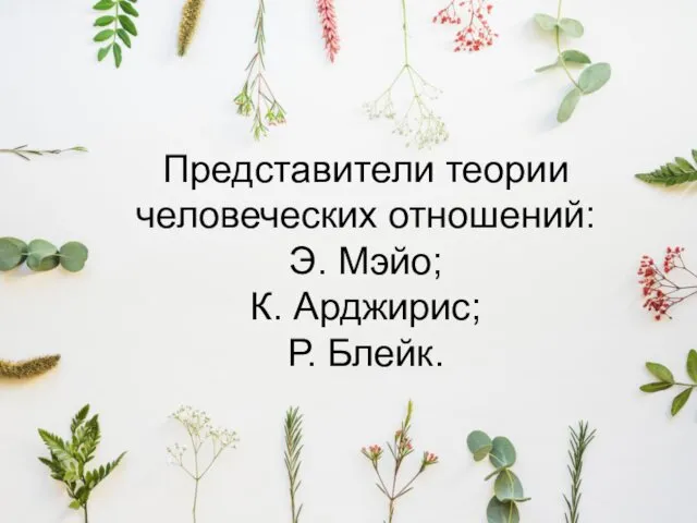 Представители теории человеческих отношений: Э. Мэйо; К. Арджирис; Р. Блейк.