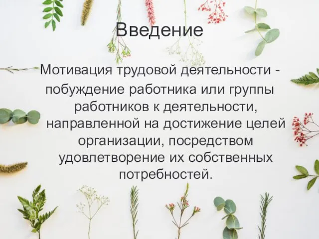 Введение Мотивация трудовой деятельности - побуждение работника или группы работников