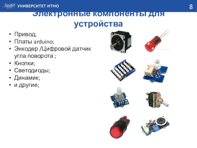 8 Электронные компоненты для устройства Привод; Платы arduino; Энкодер /Цифровой