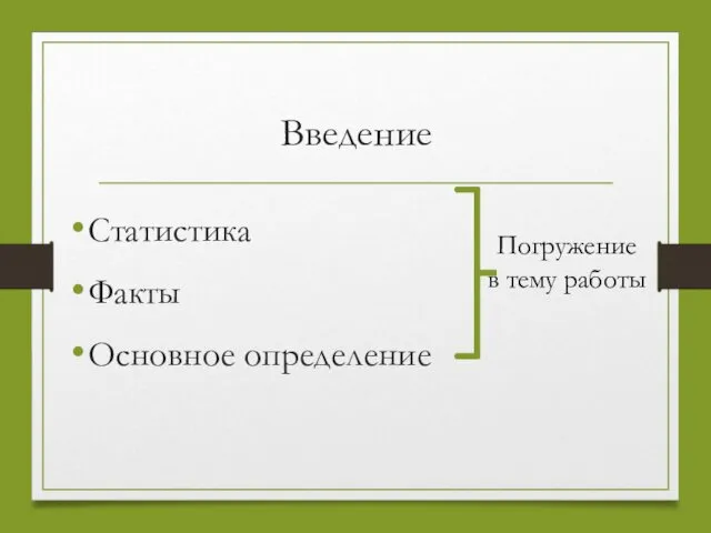 Введение Статистика Факты Основное определение Погружение в тему работы