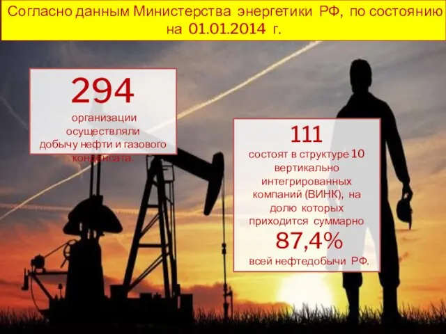 Согласно данным Министерства энергетики РФ, по состоянию на 01.01.2014 г. 294 организации осуществляли