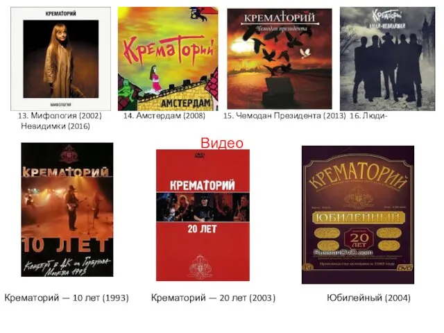 13. Мифология (2002) 14. Амстердам (2008) 15. Чемодан Президента (2013)