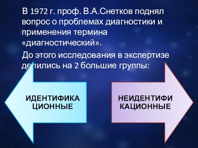 В 1972 г. проф. В.А.Снетков поднял вопрос о проблемах диагностики